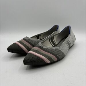Rothy's The Point Flats Women's 11.5 Inverse Stripe Gray Pink Knit Slip-On